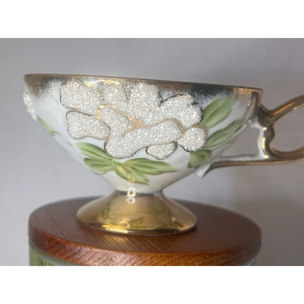 Vintage Japanese Moriage Beaded Lusterware Tea Cup Saucer Victoria Ceramics